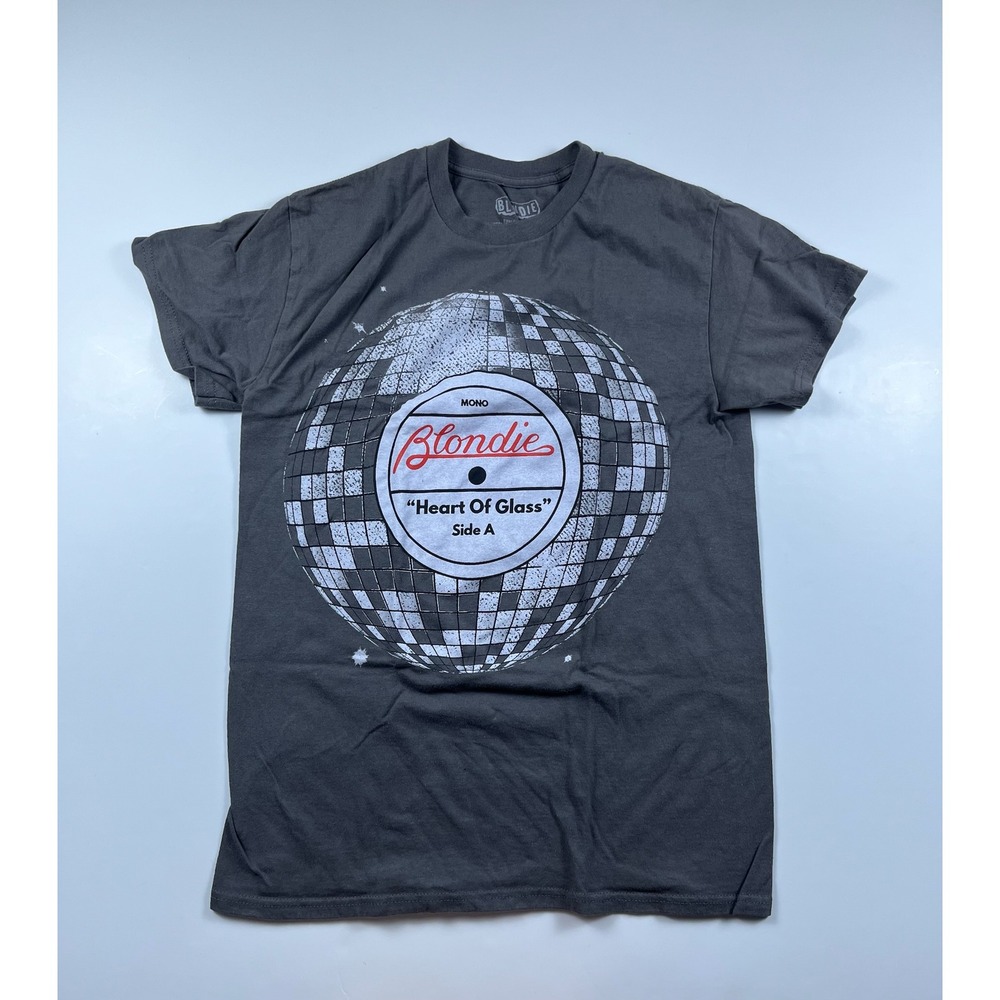 Blondie Heart Of Glass Disco Ball Graphic T-Shirt Gray Womens Small Band Tee